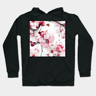 Pink Blossoms on White Background Hoodie